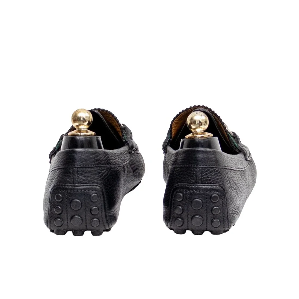 Gucci Mens Black Pebble Leather Horsebit Web Driving Loafers UK 8G US 9G w/ Box